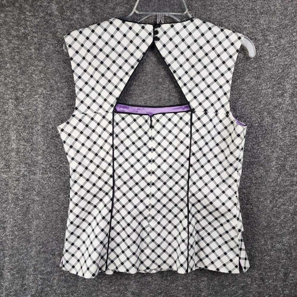 White House Black Market Top Womens 10 Sleeveless Diamond Check Black White EUC